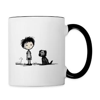 Junge mit Hund - Tasse zweifarbig - Weiß/Schwarz - Rechts