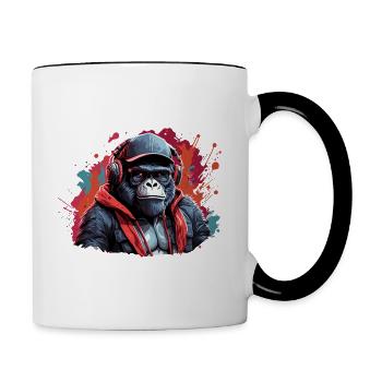gorilla Affe Tier Kunst I cooles niedliches - Tasse zweifarbig - Weiß/Schwarz - Rechts