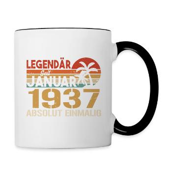 Geburtstagsgeschenk geboren im Januar 1937 - Tasse zweifarbig - Weiß/Schwarz - Rechts