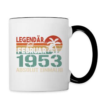 Geburtstagsgeschenk - Jahrgang Februar 1953 - Tasse zweifarbig - Weiß/Schwarz - Rechts