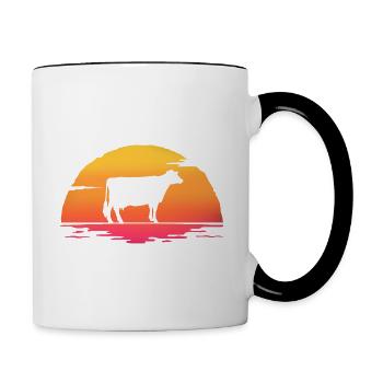 Kühe Sonnenaufgang Retro Kuh - Tasse zweifarbig - Weiß/Schwarz - Rechts