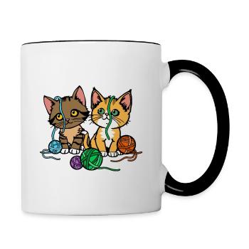 My cats have fun with my wool! - Contrasting Mug - white/black - Right