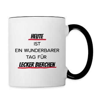 Heute lecker Bierchen - Tasse zweifarbig - Weiß/Schwarz - Rechts