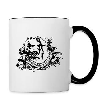 Staffordshire Terrier avec bannière rétro florale 3 - Mug contrasté - blanc/noir - Droite