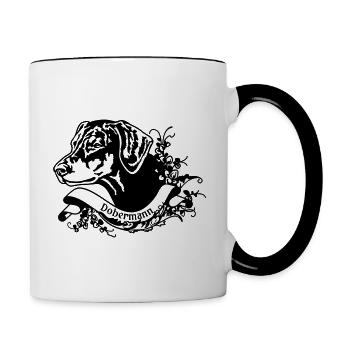 Doberman sur Retro Banner No. 1 - Mug contrasté - blanc/noir - Droite
