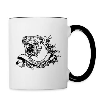 Bulldog sur retro banner n ° 3 - Mug contrasté - blanc/noir - Droite