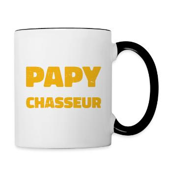 Je Suis Papy Et Un Chasseur Rien Ne M'effraye - Mug contrasté - blanc/noir - Droite