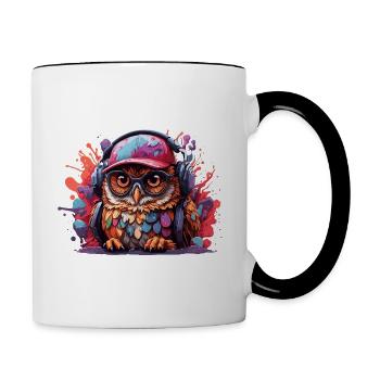 eule Tier Kunst I cooles niedliches eule - Tasse zweifarbig - Weiß/Schwarz - Rechts
