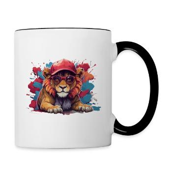 Lion Art animalier I Cool Lion mignon - Mug contrasté - blanc/noir - Droite