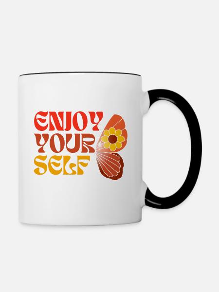 Enjoy Yourself 70ies Style Hippie Schmetterling - Tasse zweifarbig - Weiß/Schwarz