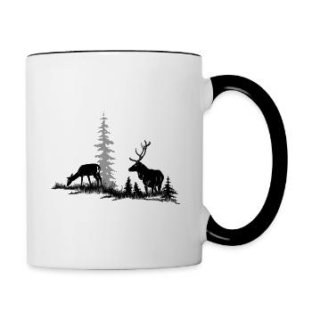 Rothirsch im Wald - Tasse zweifarbig - Weiß/Schwarz - Rechts