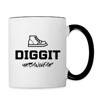 DIGGIT Classic Logo Schwarz - Tasse zweifarbig - Weiß/Schwarz - Rechts