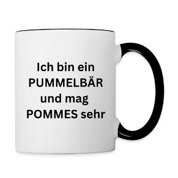 Ich bin ein Pummelbär und mag Pommes sehr - Spruch - Tasse zweifarbig - Weiß/Schwarz - Rechts