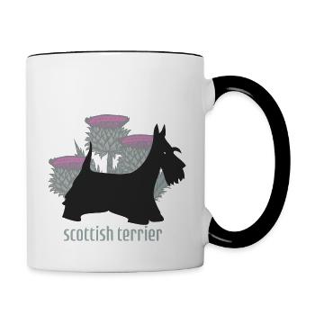 Scottish terrier and thistles - Contrasting Mug - white/black - Right