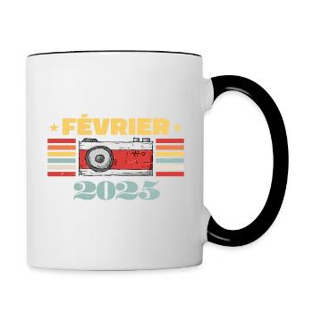 Février 2025 Vintage Anniversaire Rétro Cadeau - Mug contrasté - blanc/noir - Droite
