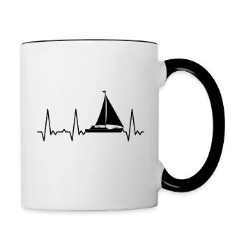 Herzschlag Segelboot - Tasse zweifarbig - Weiß/Schwarz - Rechts