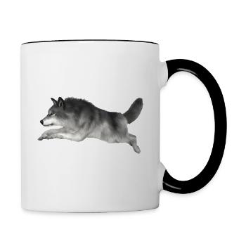 Grey wolf runs - Contrasting Mug - white/black - Right