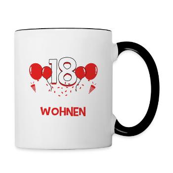 Endlich 18 - Und meine Eltern wohnen noch bei mir - Tasse zweifarbig - Weiß/Schwarz - Rechts