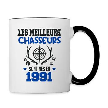 Anniversaire chasseur Née en 1991 - Mug contrasté - blanc/noir - Droite