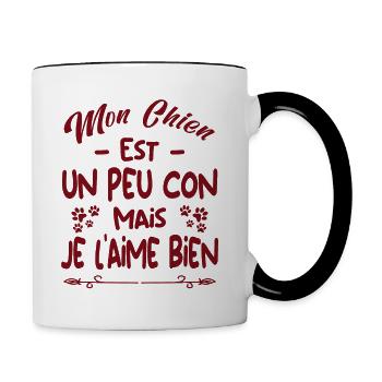 Mon Chien est un peu con mais je l'aime bien - Mug contrasté - blanc/noir - Droite