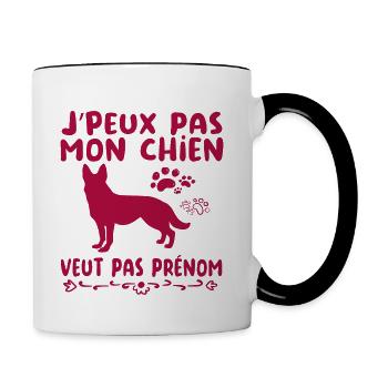 j'peux pas mon chien veut pas prénom - Mug contrasté - blanc/noir - Droite