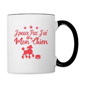 Je peux pas j'ai mon chien - Mug contrasté - blanc/noir - Droite