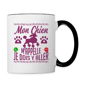Mon CHIEN m'appelle pour cadeau - Mug contrasté - blanc/noir - Droite