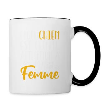 Mon chien est gentil. Attention à ma femme. - Mug contrasté - blanc/noir - Droite