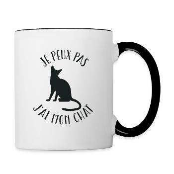 Je peux pas j'ai mon chat - Mug contrasté - blanc/noir - Droite