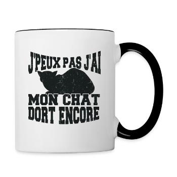 J'peux Pas J'ai Mon Chat Dort Encore - Mug contrasté - blanc/noir - Droite