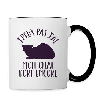 J'Peux Pas J'ai Mon Chat Dort Encore - Mug contrasté - blanc/noir - Droite