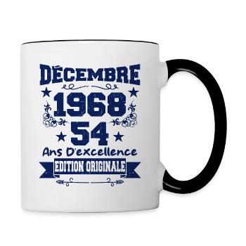 54 ans Vintage, Cadeau Anniversaire Décembre 1968 - Mug contrasté - blanc/noir - Droite