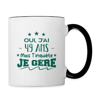 Oui, j'ai 49 ans mais t'inquiète, je gère - Mug contrasté - blanc/noir - Droite
