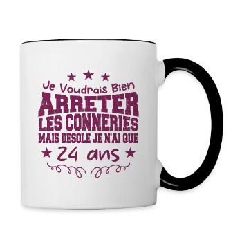 conneries 24 ans / cadeau anniversaire 24 ans - Mug contrasté - blanc/noir - Droite