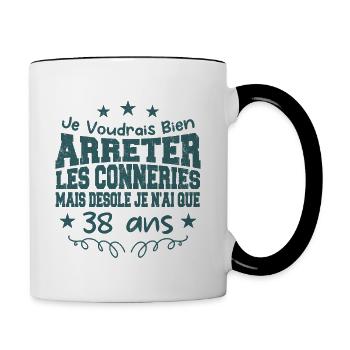 conneries 38 ans / cadeau anniversaire 38 ans - Mug contrasté - blanc/noir - Droite
