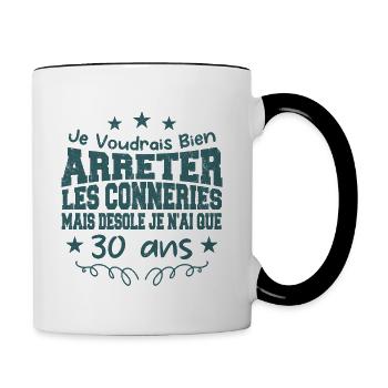conneries 30 ans / cadeau anniversaire 30 ans - Mug contrasté - blanc/noir - Droite