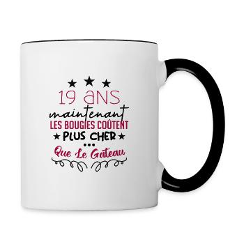 humour anniversaire 19 ans - Mug contrasté - blanc/noir - Droite