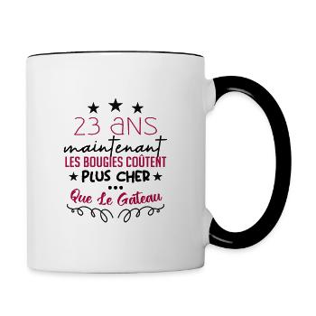 humour anniversaire 23 ans - Mug contrasté - blanc/noir - Droite
