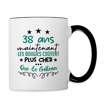 humour anniversaire 38 ans - Mug contrasté - blanc/noir - Droite