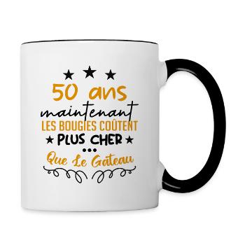 humour anniversaire 50 ans - Mug contrasté - blanc/noir - Droite