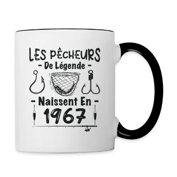 Pêcheur / Anniversaire né en 1967 / Cadeau Pêche - Mug contrasté - blanc/noir - Droite