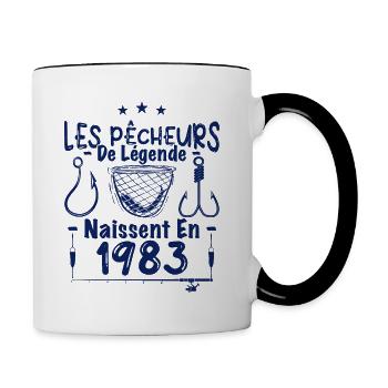 Pêcheur / Anniversaire né en 1983 / Cadeau Pêche - Mug contrasté - blanc/noir - Droite