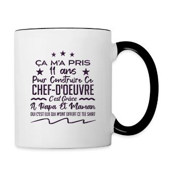 Cadeau anniversaire 11 ans humour merci papa maman - Mug contrasté - blanc/noir - Droite