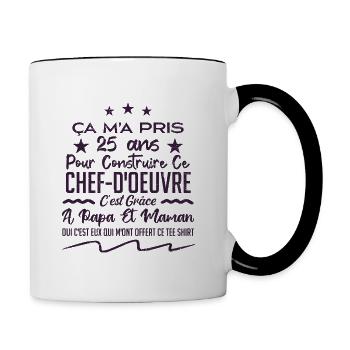 Cadeau anniversaire 25 ans humour merci papa maman - Mug contrasté - blanc/noir - Droite