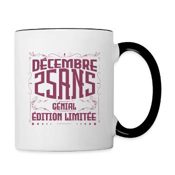 Anniversaire Décembre 25 ans, Cadeau Anniversaire - Mug contrasté - blanc/noir - Droite