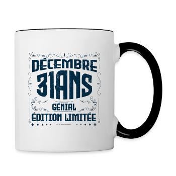 Anniversaire Décembre 31 ans, Cadeau Anniversaire - Mug contrasté - blanc/noir - Droite