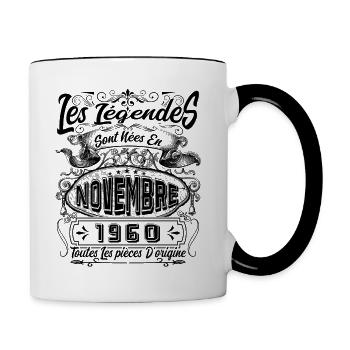 Les Légendes Sont Nées En Novembre 1960 Cadeau - Mug contrasté - blanc/noir - Droite