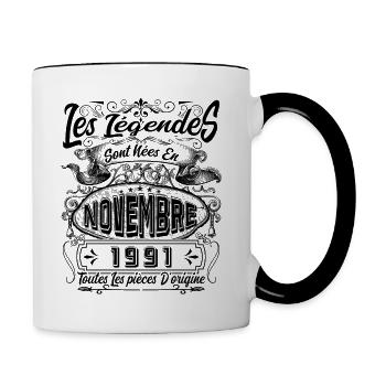 Les Légendes Sont Nées En Novembre 1991 Cadeau - Mug contrasté - blanc/noir - Droite