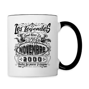 Les Légendes Sont Nées En Novembre 2000 Cadeau - Mug contrasté - blanc/noir - Droite