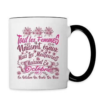 Anniversaire octobre 1953, octobre rose cadeau - Mug contrasté - blanc/noir - Droite